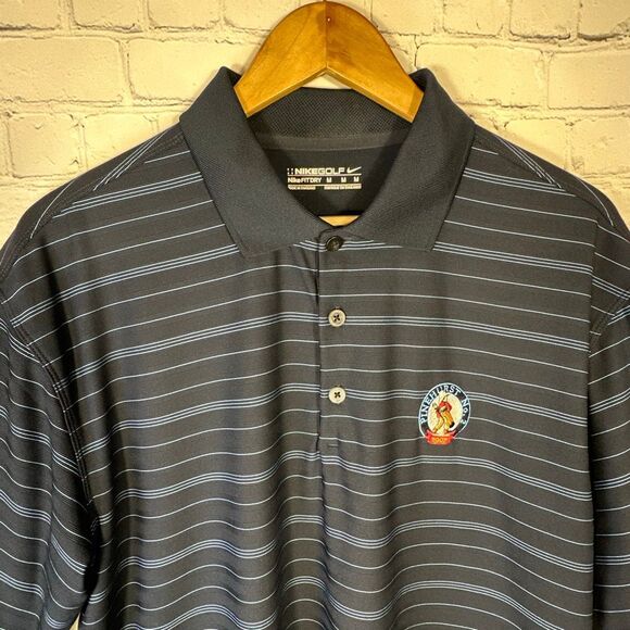 Nike Golf Polo shirt Mens Medium Blue Striped Pinehurst Golf Logo FitDry - Picture 3 of 10